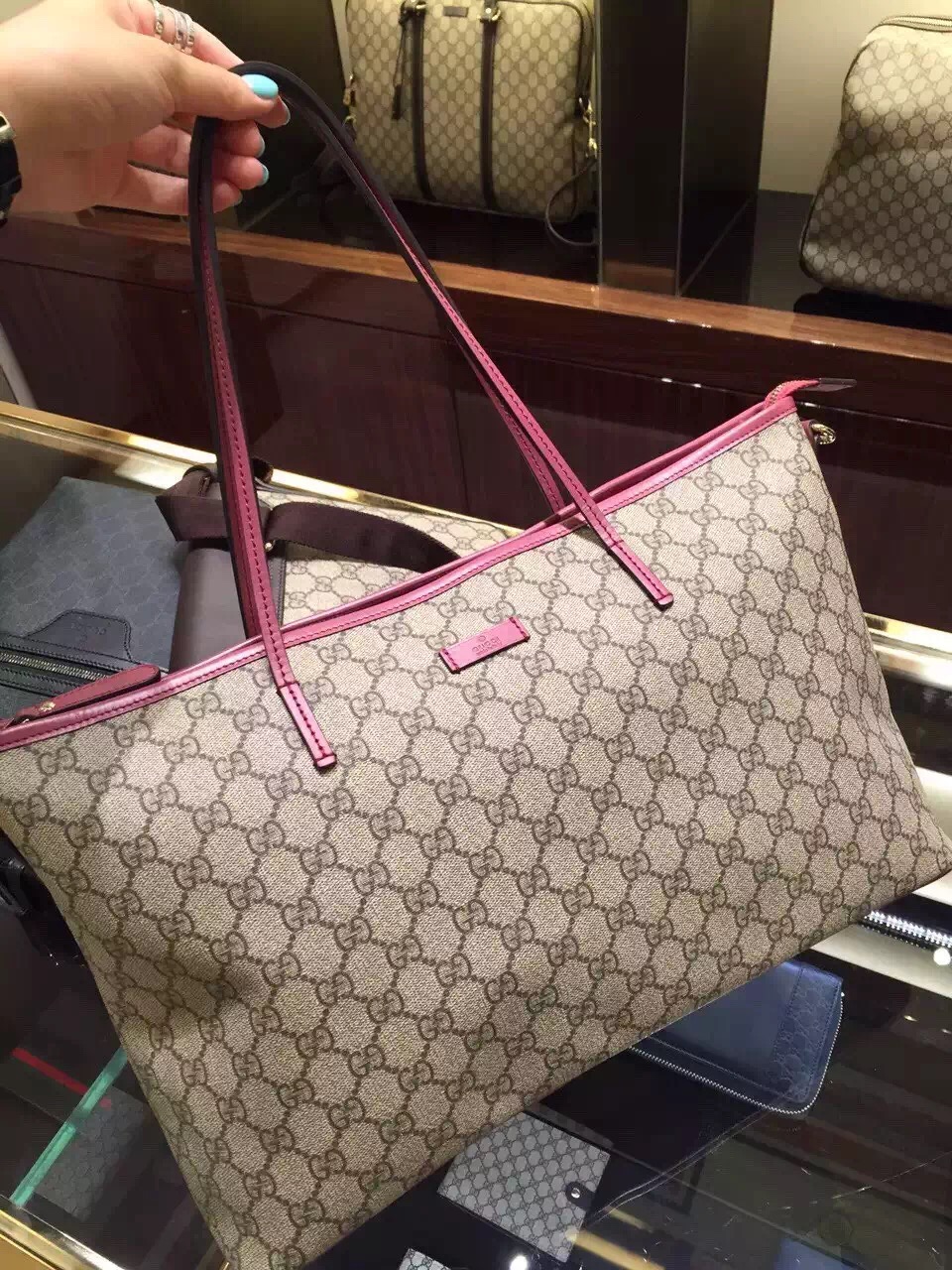 Real Gucci GG Supreme Canvas Medium Tote Bag 353437 Rose